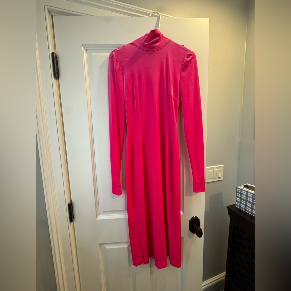 Dolce & Gabbana Long Sleeve Hot Pink Velvet Midi Dress